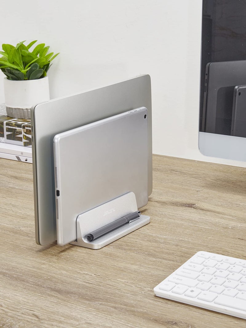 JARLINK Vertical Laptop Stand Holder, Aluminum Double Desktop Stand Holder with Adjustable Dock (Up to 17.3 inch), Compatible with MacBook, Surface, Chromebook, and Gaming Laptops, Silver - Image 5